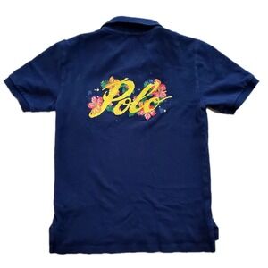 POLO Ralph Lauren Girls Small (8) Navy Blue Polo Shirt Pocket Graphic Flower